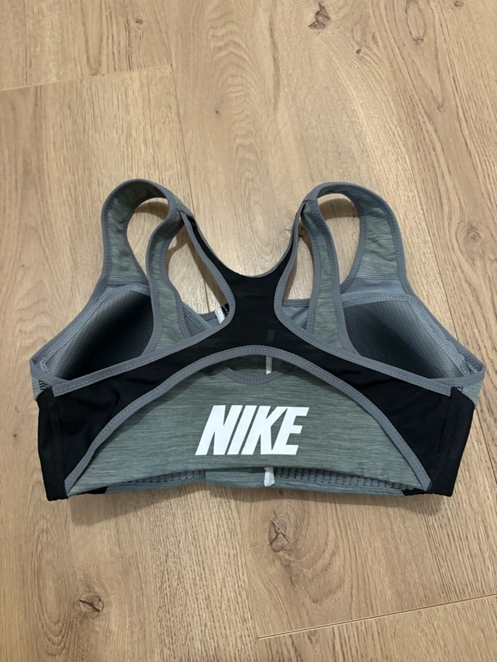 Nike Grey & Black Racerback Sports Bra with White Logo